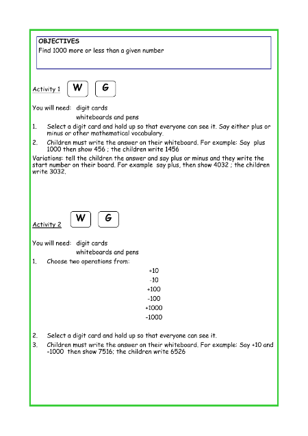 Find 1000 more or less worksheet