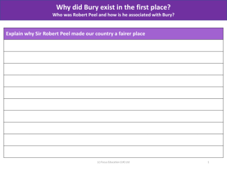 Explain why Sir Robert Peel made our country a fairer place - Worksheet - Year 3