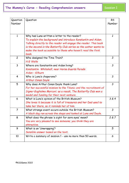 5. Reading Comprehension answers