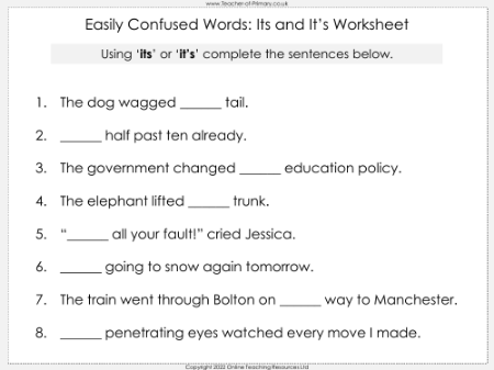 Its and It's - Worksheet