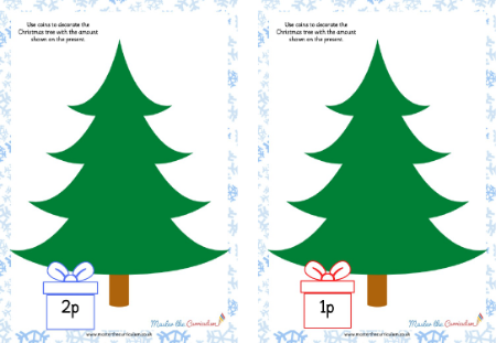 Small Christmas Money Tree to 10p - Practical Maths Activity