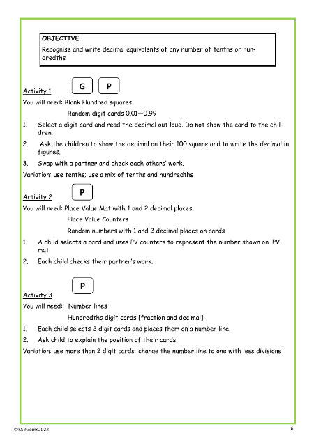 Decimal equivalents of tenths and hundredths worksheet