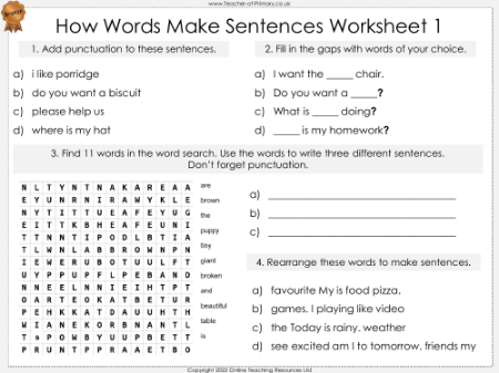 How Words Make Sentences - Worksheet