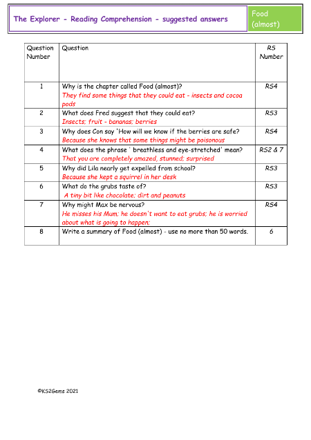 5. Reading Comprehension suggested answers