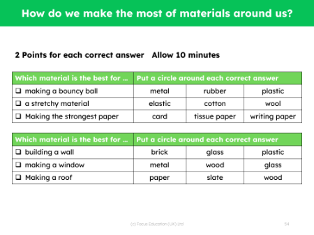 Mini quiz - What material is best forâ€¦?