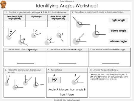 Identifying Angles - Worksheet