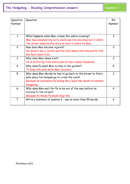 5. Reading Comprehension Answers