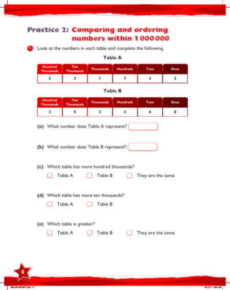 Work Book, Comparing and ordering numbers within 1000000