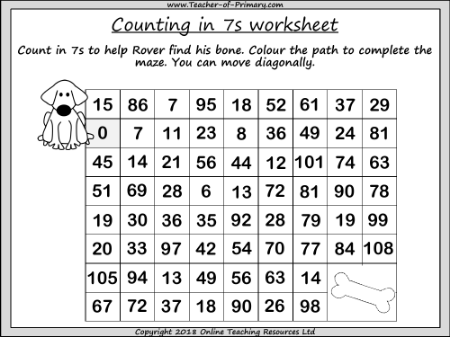 Counting in 7s - Worksheet