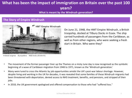 The story of Empire Windrush - Info pack