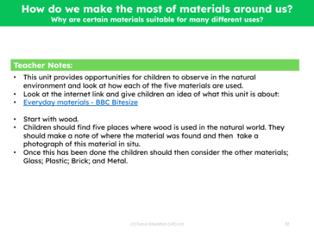 Why are certain materials suitable for many different uses? - Teacher notes