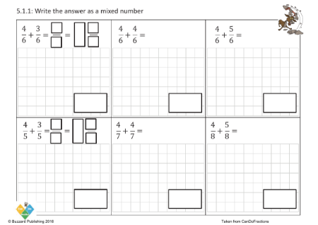 Add proper fractions same denominator mixed number answer