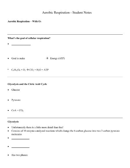 Aerobic Respiration - Student Lesson Outline