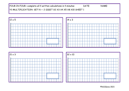 Multiplication Set N 2 digit number 2, 3, 4, 5, 8, 10