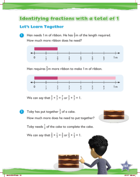 Learn together, Identifying fractions with a total of 1