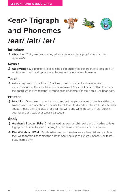 "ear" Trigraph and Phonemes "ear,air,er" - Lesson plan