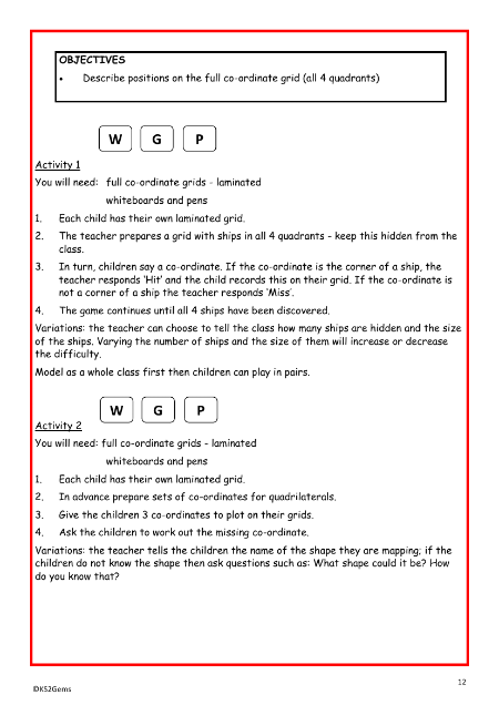 Positions on 4 quadrants worksheet