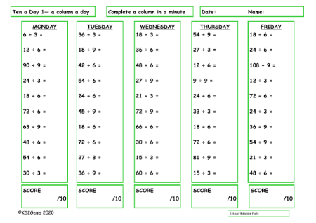 3, 6 and 9 Division Facts