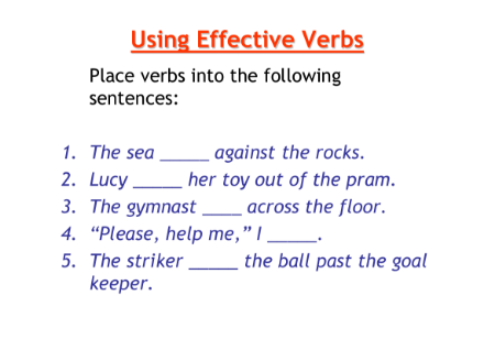Descriptive Writing - Lesson 2 - Using Effective Verbs Worksheet