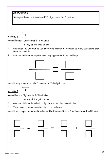 Fractions problem solving worksheet