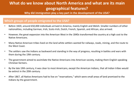 Which groups of people emigrated to the USA? - Info sheet
