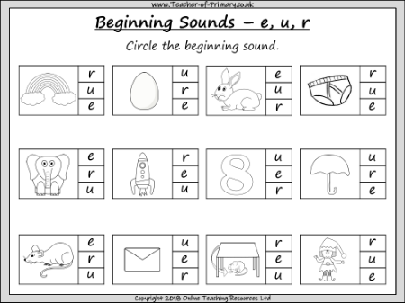 Beginning Sounds -  e, u, r - PowerPoint