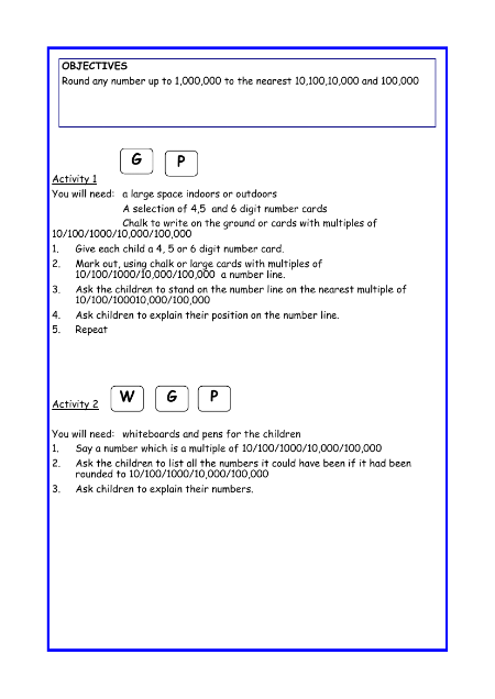 Rounding up to the nearest 10 100 10,000 100,000 worksheet