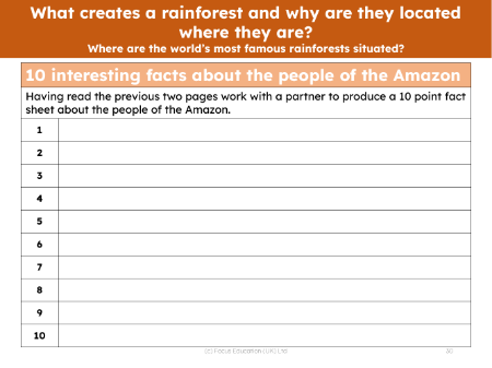 10 interesting facts about the people of the Amazon - Worksheet