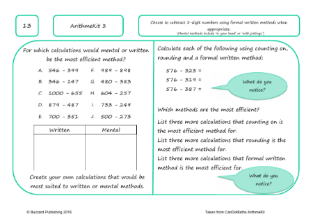 Choose to subtract 3-digit numbers using formal written methods when appropriate