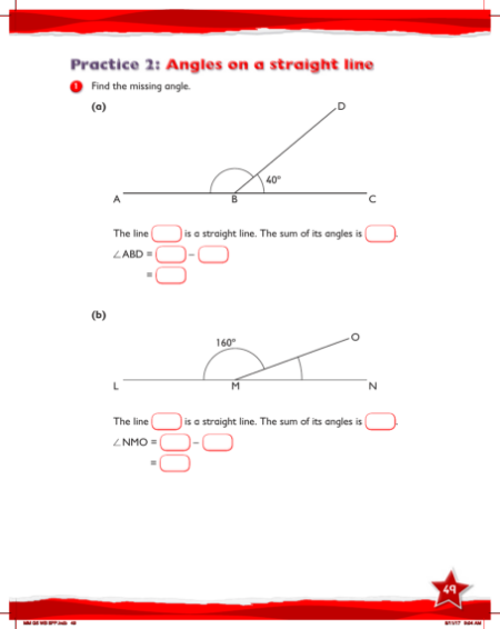 Max Maths, Year 5, Work Book, Angles on a straight line