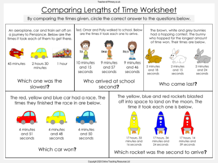 Comparing and Calculating Time - Worksheet