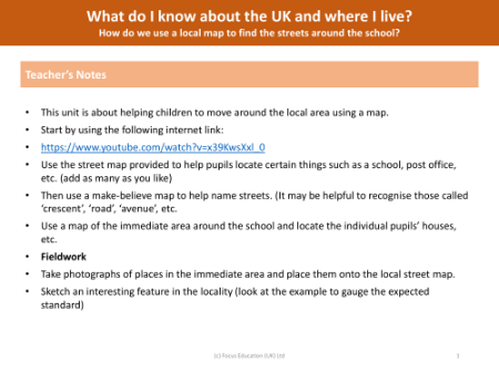 How do we use a local map to find the streets around the school? - Teacher notes