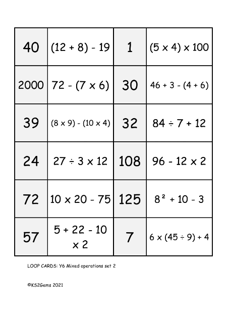 Loop Card Game -  Mixed operations set 2