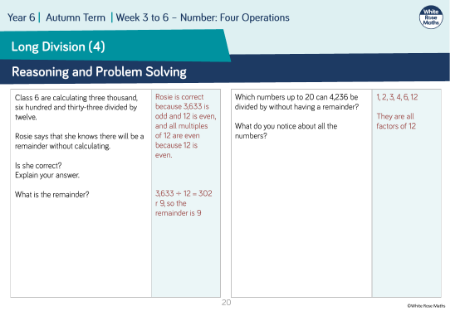 Long division (4): Reasoning and Problem Solving