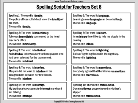 Spellings - Set 6 Teachers Script