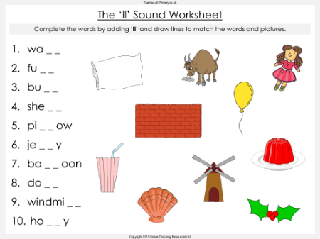The 'll' Sound - Phonics Teaching Resource With Worksheets - Worksheet