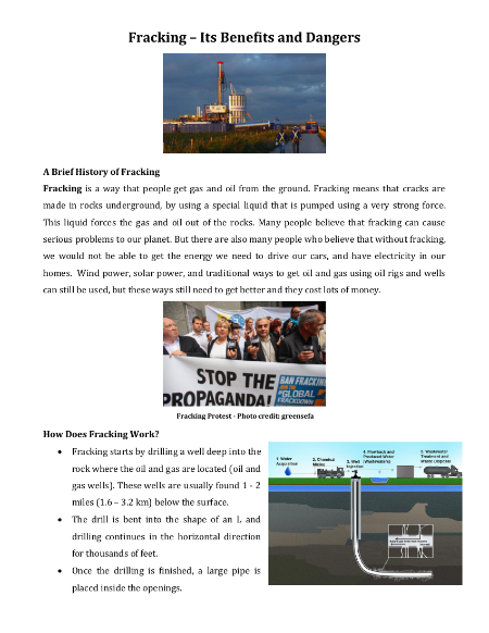 Fracking and Its Dangers - Reading with Comprehension Questions