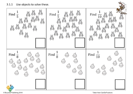 Find unit fractions of a number of objects (5,8,10)