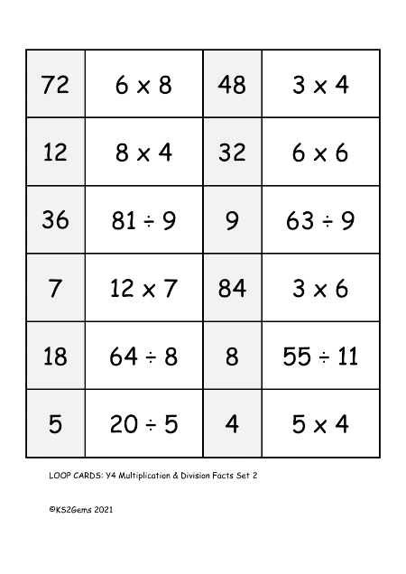 Multiplication and Division Facts Set 2