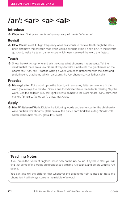 Phonemes "ar,a,al" - Lesson plan 