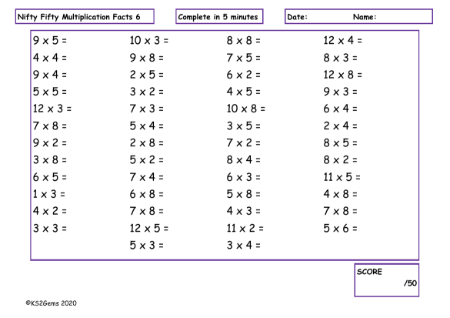 Multiplication Facts 6