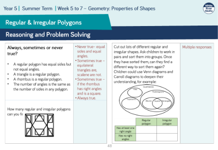 Regular and Irregular Polygons: Reasoning and Problem Solving