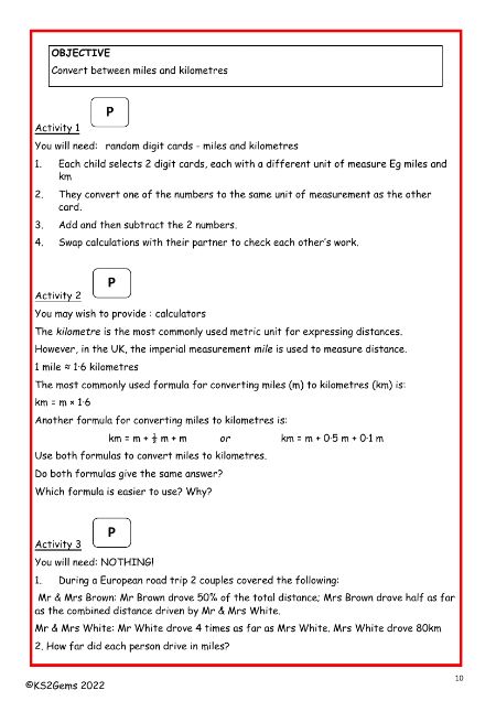 Converting between miles and kilometres worksheet