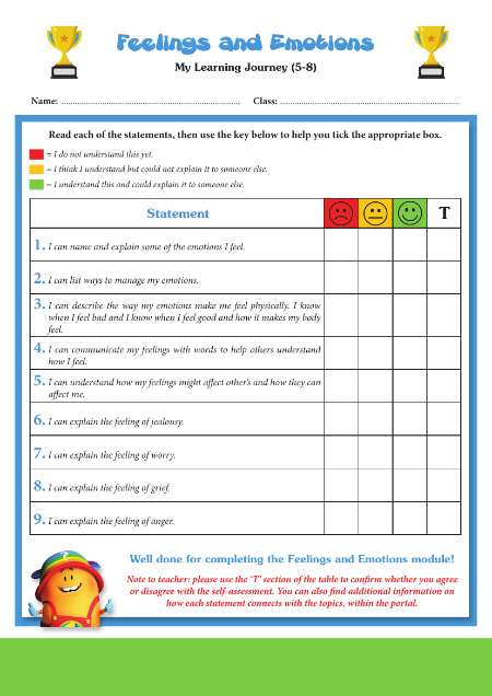 Feelings and Emotions - Student Self-Assessment