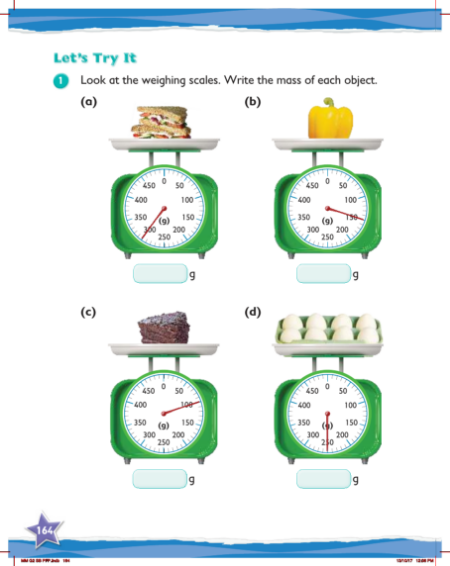 Max Maths, Year 2, Try it, Measuring mass in grams and in kilograms (1)