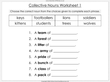 Collective Nouns - Worksheet