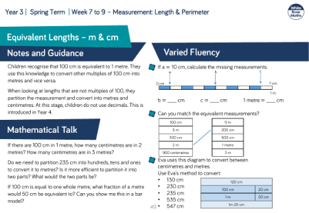 Equivalent lengths â€“ m & cm: Varied Fluency