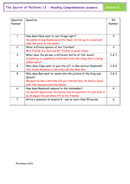 4. Reading Comprehension answers