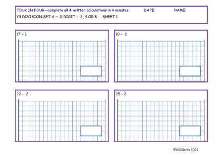 Division Set C 2 digit number 2, 4 or 8 mixed