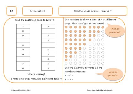 Recall and use addition facts of 9